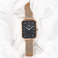 Daniel Wellington Quadro Melrose Black Dial Rose Gold Mesh Bracelet Watch For Women - DW00100432