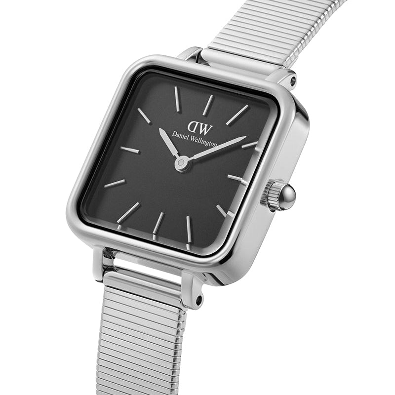 Daniel Wellington Quadro Studio Black Dial Silver Mesh Strap Watch For Women - DW00100522