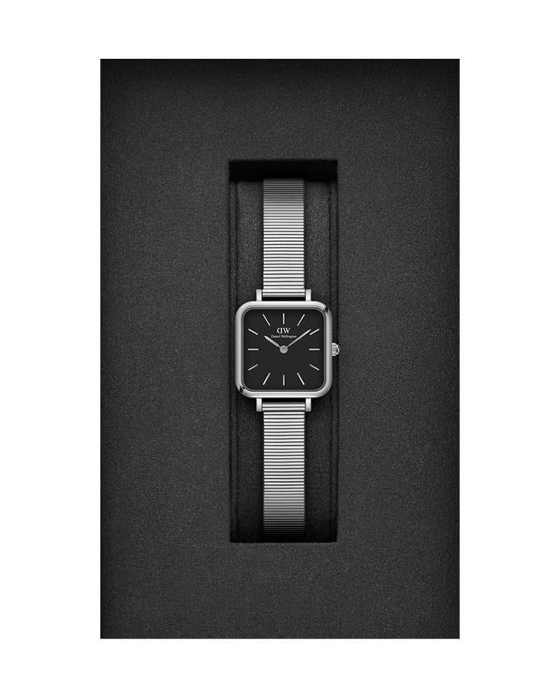 Daniel Wellington Quadro Studio Black Dial Silver Mesh Strap Watch For Women - DW00100522