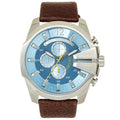 Diesel Mega Chief Chronograph Blue Dial Brown Leather Strap Watch For Men - DZ4281