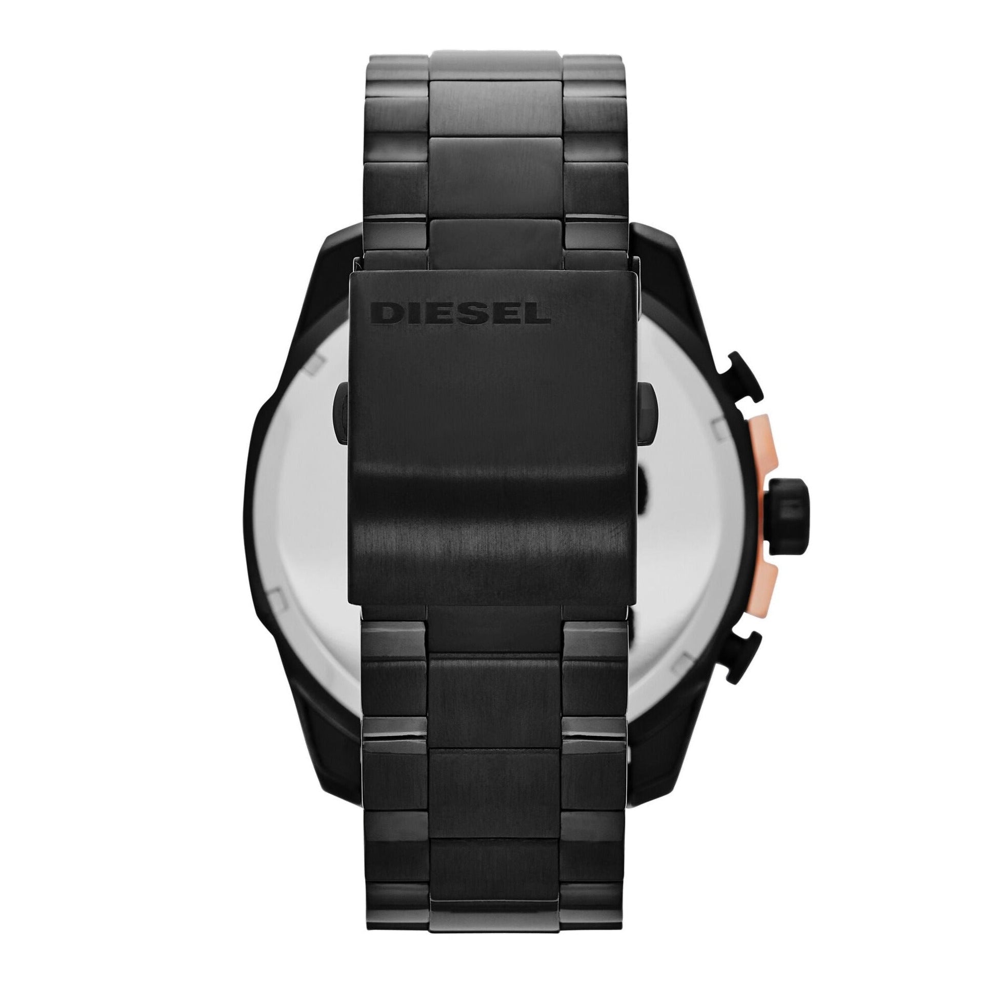 Diesel Mega Chief Chronograph Black Dial Black Steel Strap Watch For Men - DZ4309