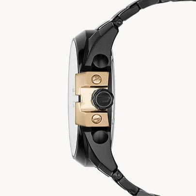 Diesel Mega Chief Chronograph Black Dial Black Steel Strap Watch For Men - DZ4338