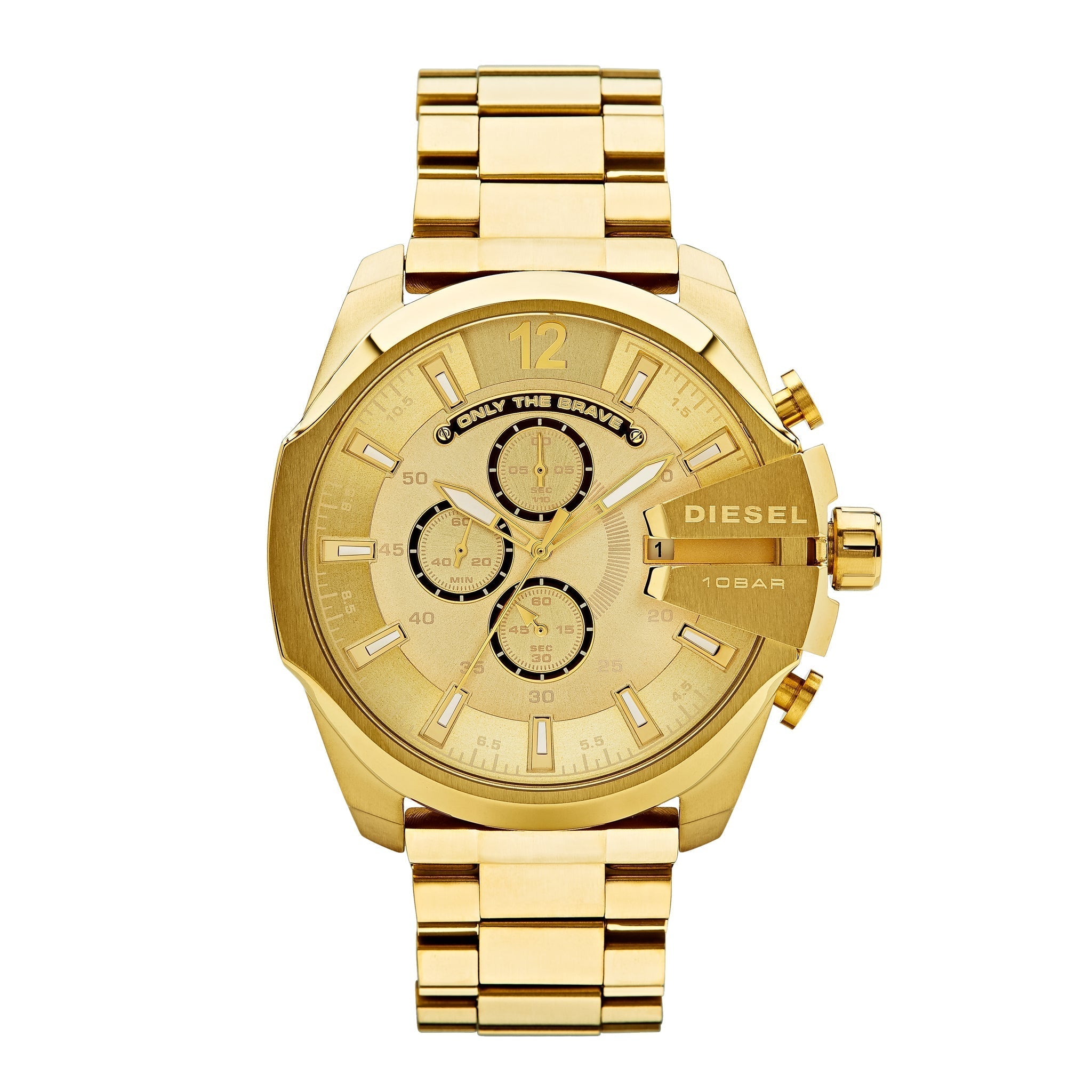 Diesel Mega Chief Chronograph Gold Dial Gold Steel Strap Watch For Men - DZ4360