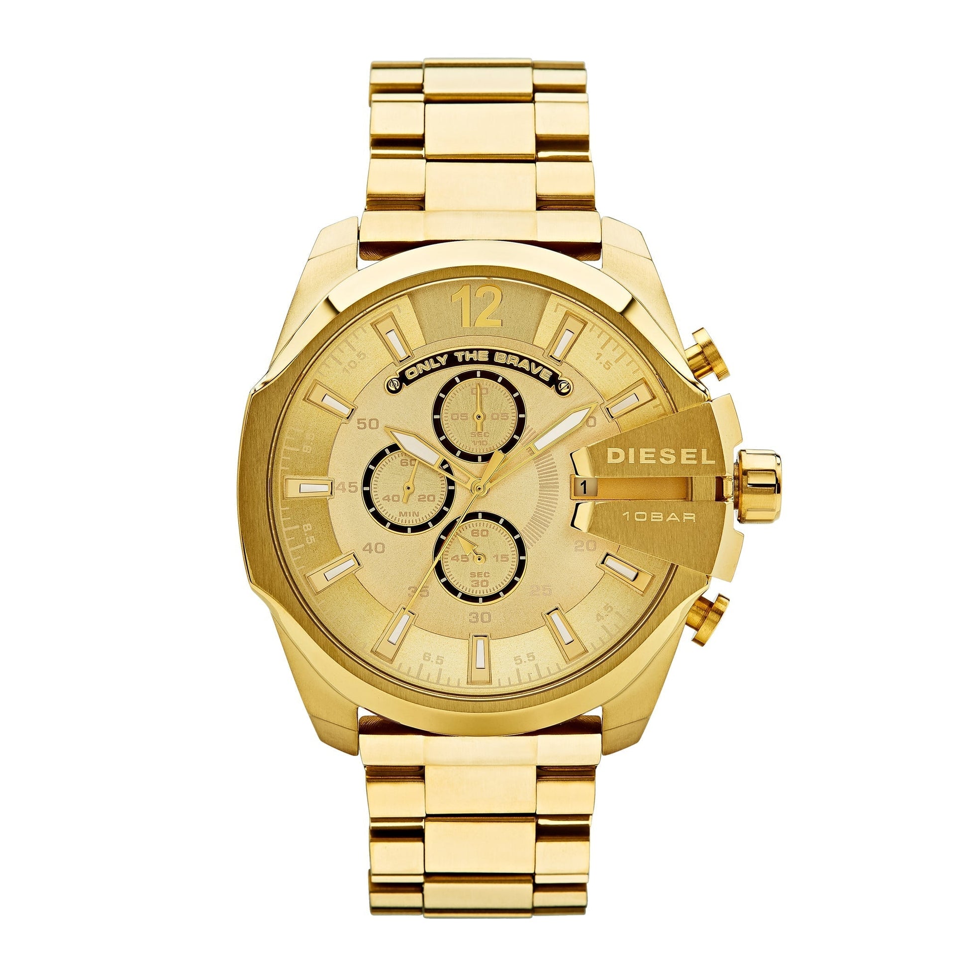 Diesel Mega Chief Chronograph Gold Dial Gold Steel Strap Watch For Men - DZ4360