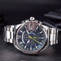 Diesel Mega Chief Chronograph Blue Dial Silver Steel Strap Watch For Men - DZ4465