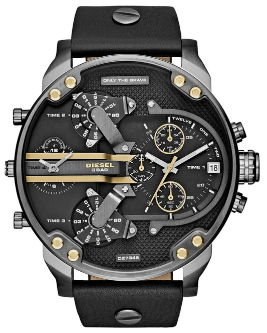 Diesel Mr Daddy 2.0 Chronograph Black Dial Black Leather Strap Watch For Men - DZ7348