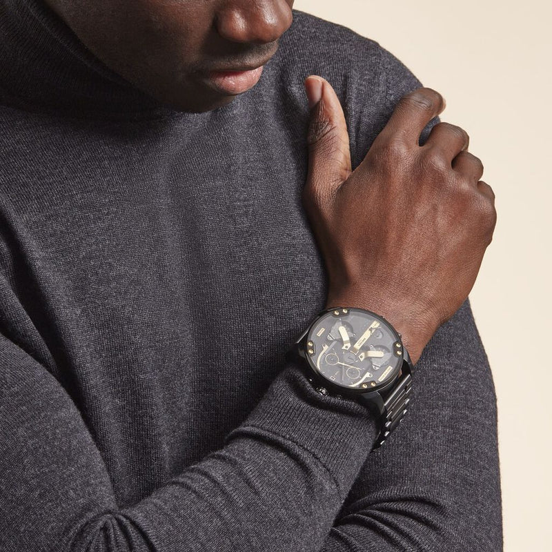 Diesel Mr. Daddy 2.0 Chronograph Black Dial Black Steel Strap Watch For Men - DZ7435