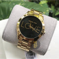 Michael Kors Slim Runway Black Dial Gold Steel Strap Watch for Women - MK3803