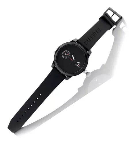 Tommy Hilfiger Denim Black Dial Black Rubber Strap Watch for Men - 1791326