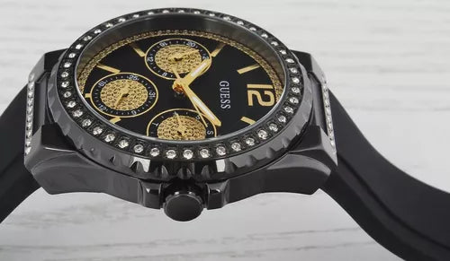 Guess Starlight Black Dial Black Rubber Strap Watch for Women - W0846L1