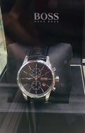 Hugo Boss Jet Black Dial Black Leather Strap Watch for Men - 1513279