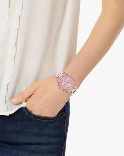 Michael Kors Ritz Chronograph Rose Gold Dial Rose Gold Steel Strap Watch For Women - MK6753