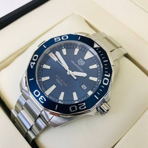 Tag Heuer Aquaracer Blue Dial Silver Steel Strap Watch for Men - WAY101C.BA0746