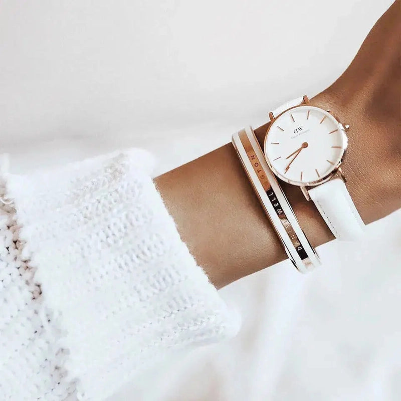 Daniel Wellington Petite White Dial White Leather Strap Watch For Women - DW00100249