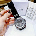 Guess King Quartz Crystals Silver Dial Black Silicone Strap Watch For Men - GW0537G1