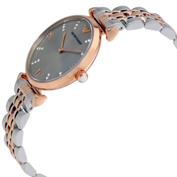 Emporio Armani Gianni T Bar Grey Dial Two Tone Steel Strap Watch For Women - AR1840