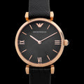 Emporio Armani Gianni T Bar Black Mother of Pearl Dial Black Leather Strap Watch For Women - AR11060