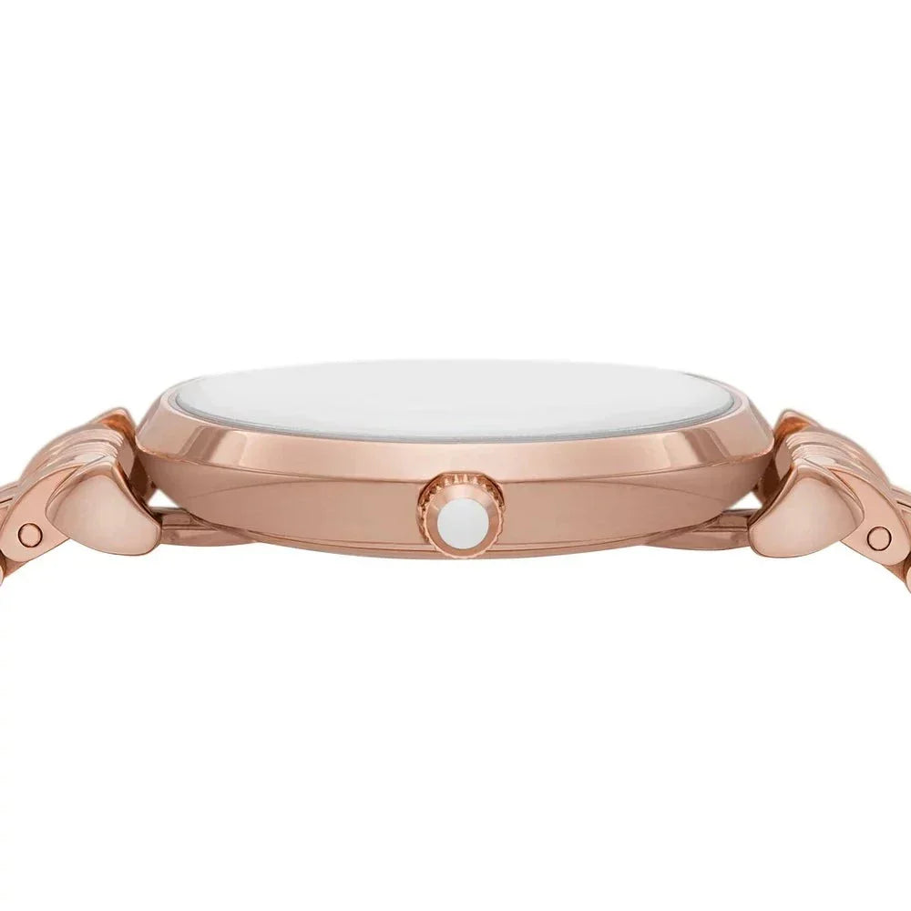 Emporio Armani Gianni T-Bar Crystals Silver Dial Rose Gold Steel Strap Watch For Women - AR11446