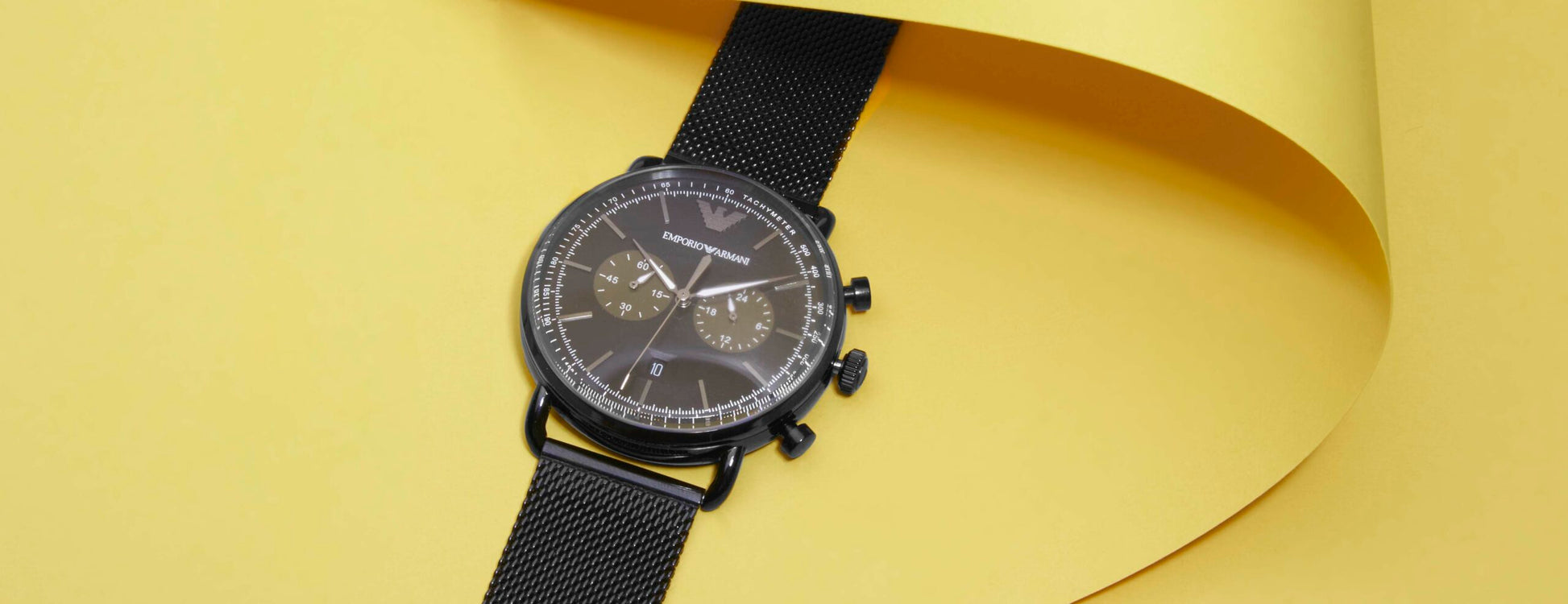 Emporio Armani Aviator Chronograph Black Dial Black Mesh Bracelet Watch For Men - AR11264
