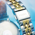 Fossil Jacqueline Analog Moonphase Mother of Pearl White Dial Two Tone Steel Strap Watch for Women - ES5166