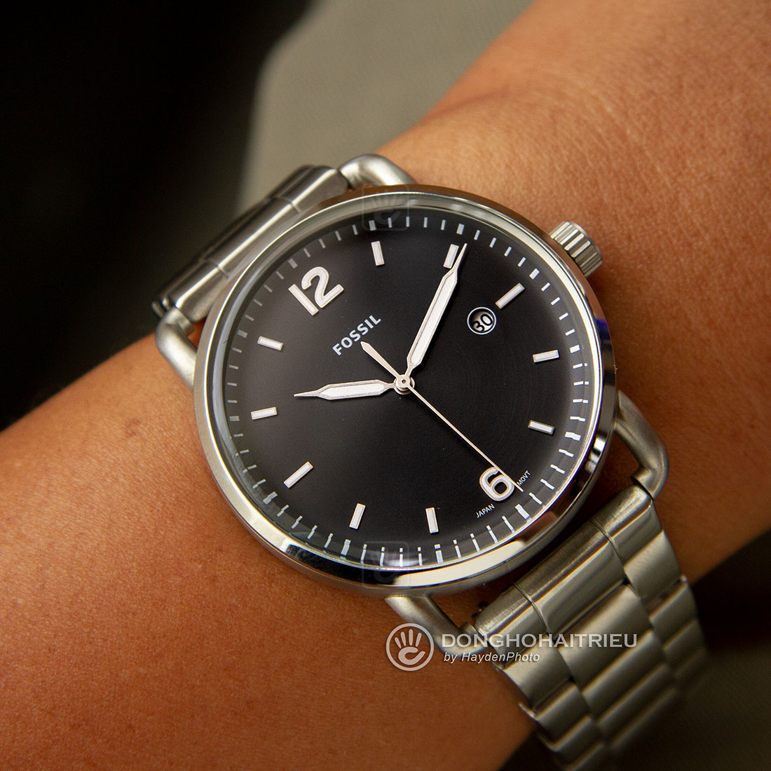 Fossil The Commuter Black Dial Silver Steel Strap Watch for Men - FS5391