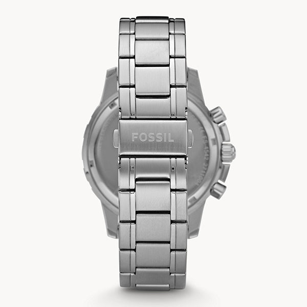 Fossil Dean Chronograph Black Dial Silver Steel Strap Watch for Men - FS4542