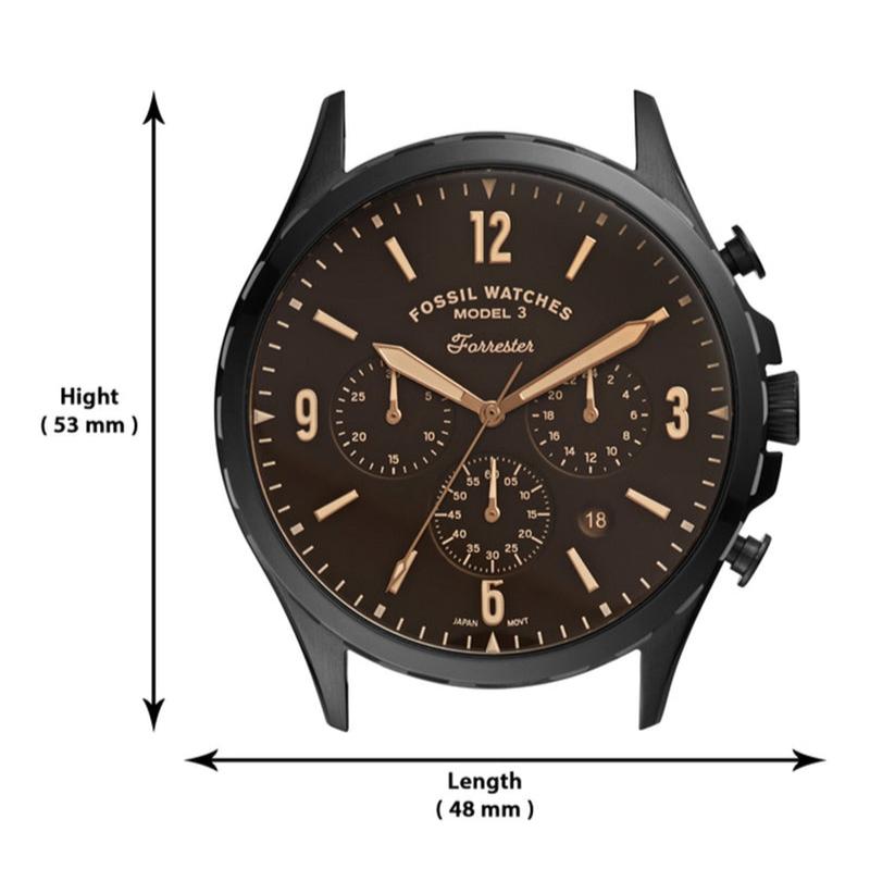 Fossil Forrester Chronograph Black Dial Brown Leather Strap Watch for Men - FS5608