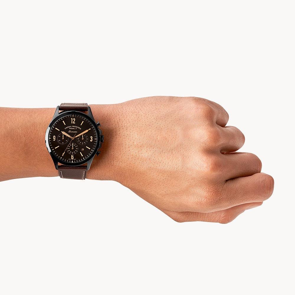 Fossil Forrester Chronograph Black Dial Black Steel Strap Watch for Men - FS5697