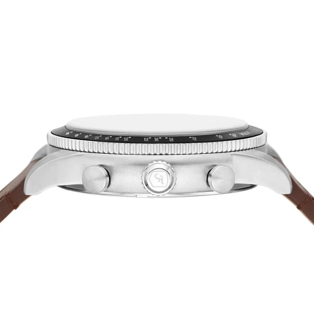 Fossil Sport Tourer Chronograph White Dial Brown Leather Strap Watch for Men - FS6042