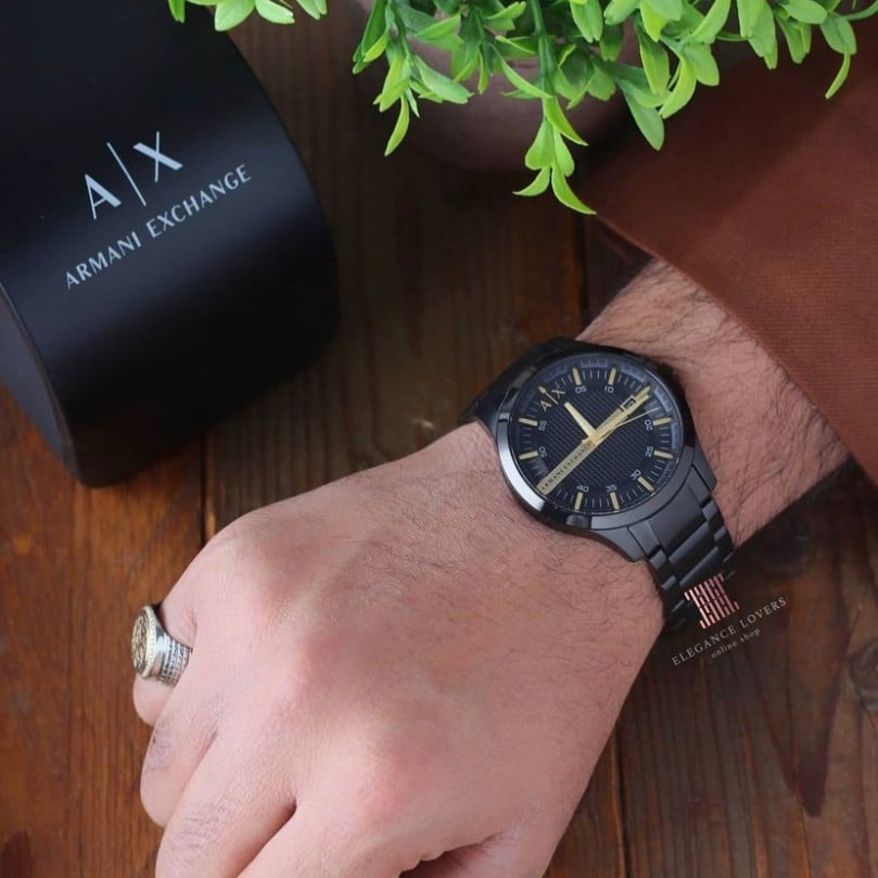 Armani Exchange Hampton Chronograph Black Dial Black Steel Strap Watch For Men - AX2413