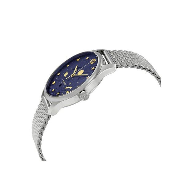 Gucci G-Timeless Motifs Moon Phase Blue Dial Silver Mesh Bracelet Watch For Men - YA126328