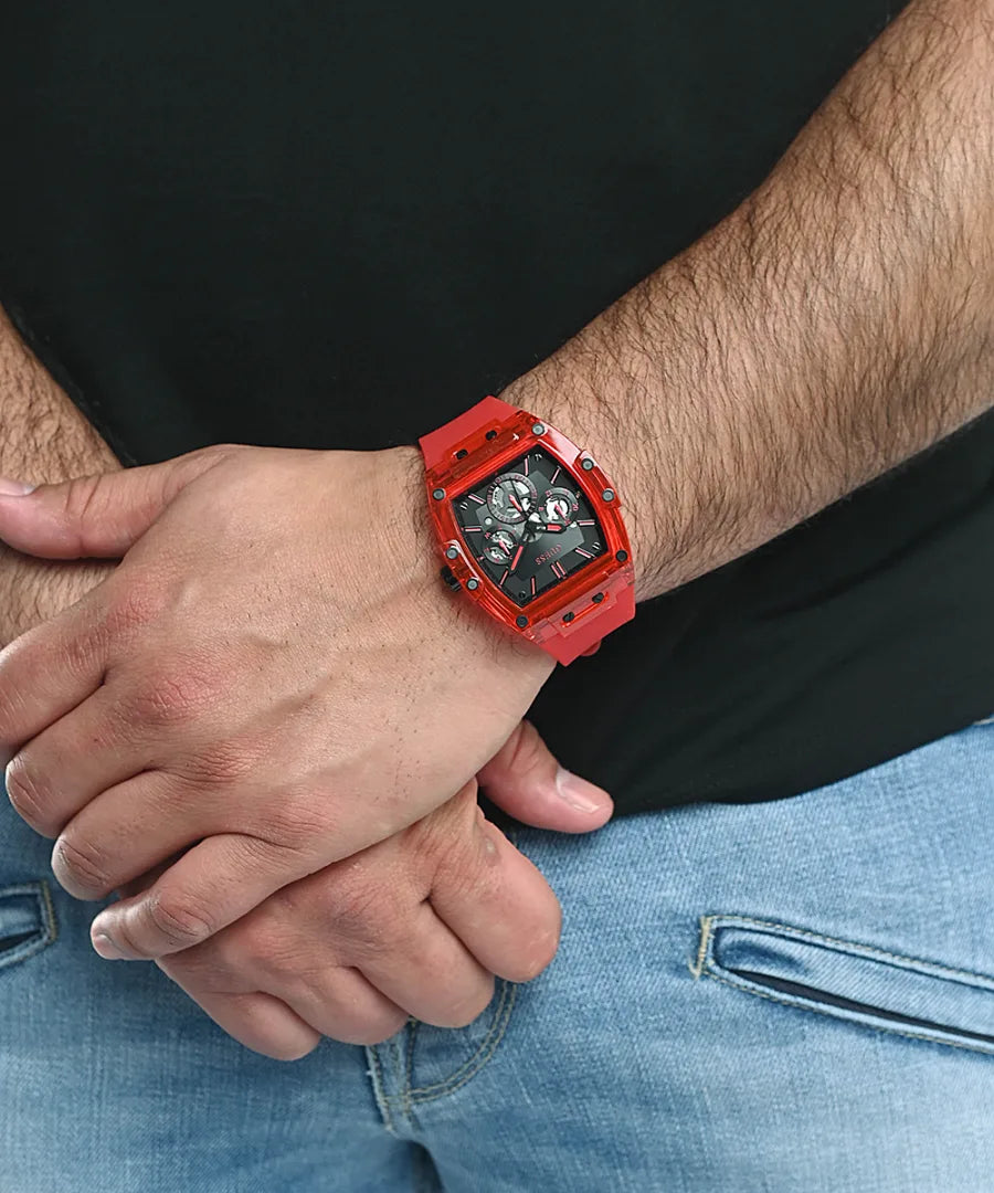 Guess Phoenix Multifunction Black Dial Red Rubber Strap Watch for Men - GW0203G5
