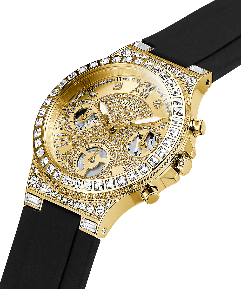 Guess Moonlight Crystals Silver Dial Black Silicone Strap Watch For Women - GW0257L1