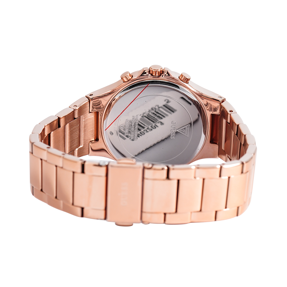 Guess Moonlight Multi Function Diamonds White Dial Rose Gold Steel Strap Watch for Women - GW0320L3