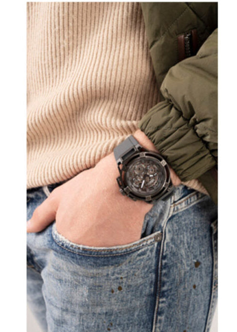 Guess Matrix Multifunction Grey Dial Grey Rubber Strap Watch for Men - GW0423G3