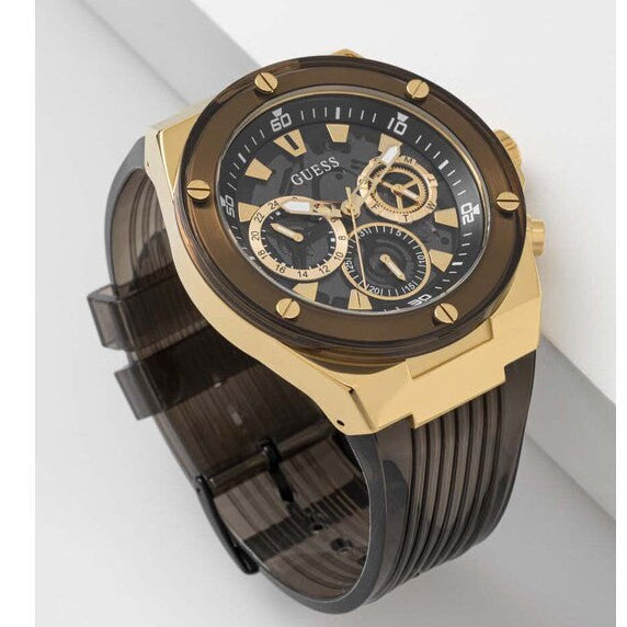 Guess Poseidon Chronograph Black Dial Black Silicone Strap Watch For Men - GW0425G1