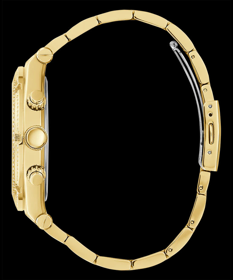 Guess Multifunction Diamonds Black Dial Gold Steel Strap Watch for Men - GW0455G2