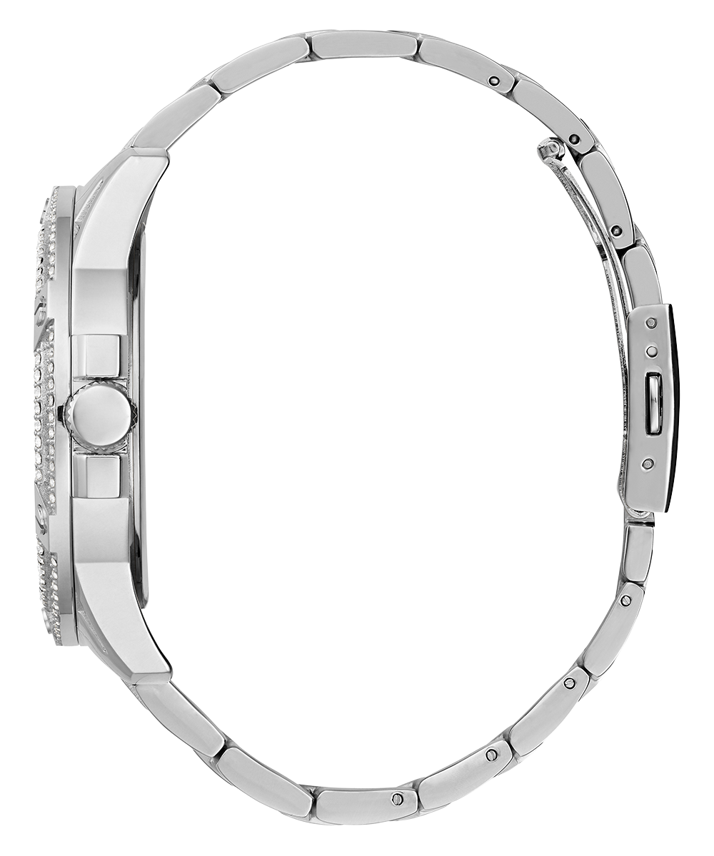 Guess King Quartz Silver Dial Silver Steel Strap Watch For Men - GW0497G1