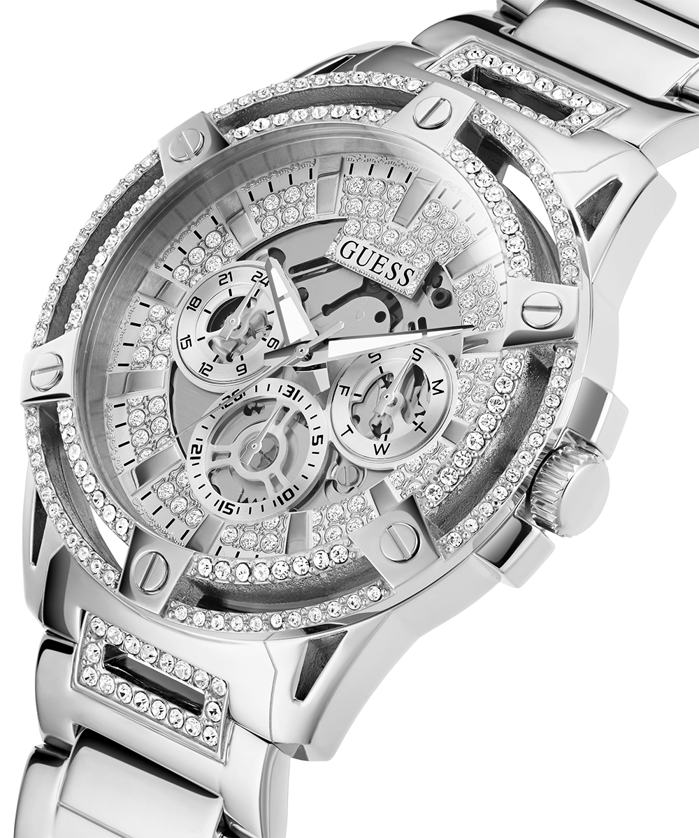 Guess King Quartz Silver Dial Silver Steel Strap Watch For Men - GW0497G1