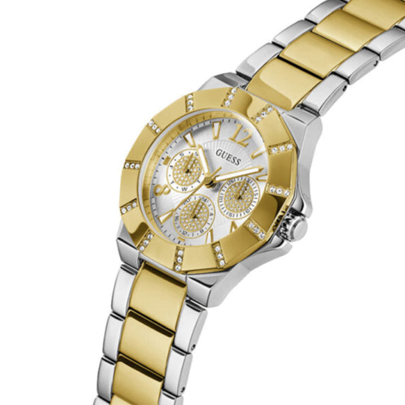 Guess Sunray Multifunction Silver Dial Two Tone Steel Strap Watch for Women - GW0616L2