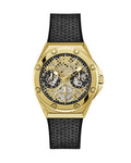 Guess Asteria Multifunction Gold Dial Black Rubber Strap Watch For Women - GW0620L2