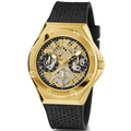 Guess Asteria Multifunction Gold Dial Black Rubber Strap Watch For Women - GW0620L2