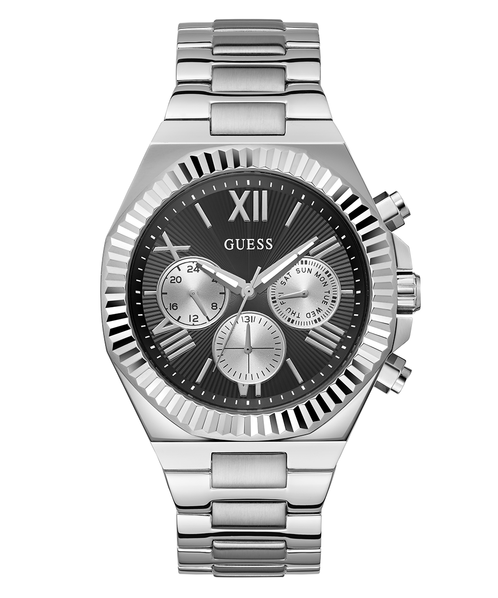Guess Equity Analog Black Dial Silver Steel Strap Watch For Men - GW0703G1