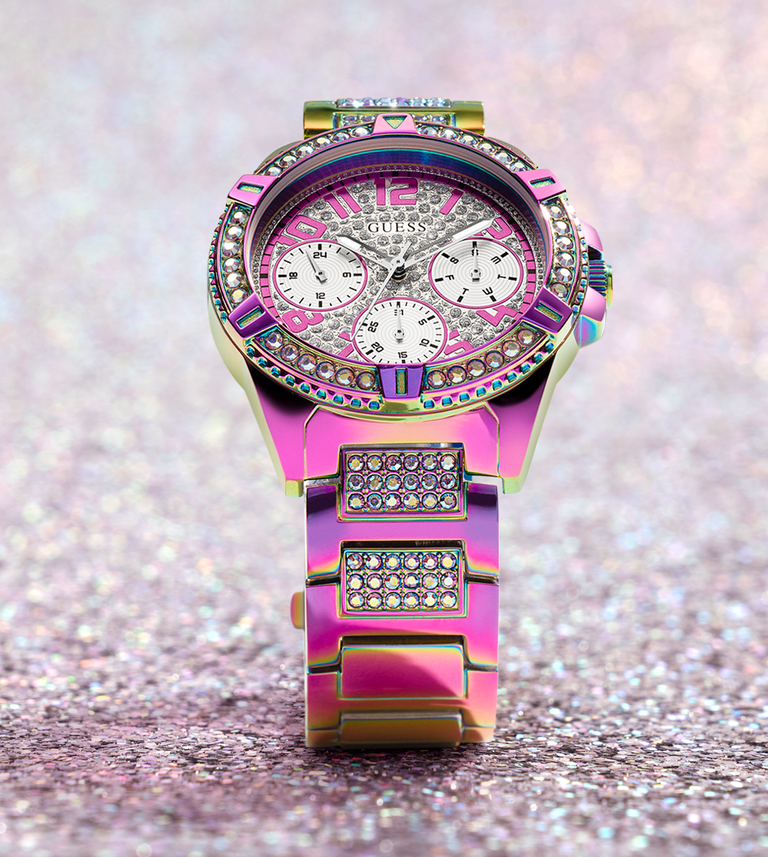 Guess Lady Frontier Diamonds Silver Dial Multicolor Steel Strap Watch for Women - GW0044L1
