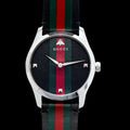 Gucci G Timeless Quartz Black Dial Multicolored Black Leather Strap Watch For Men - YA1264079