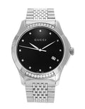 Gucci G Timeless Diamonds Black Dial Silver Steel Strap Watch For Women - YA126408