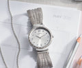 Guess Chiffon Silver Dial Silver Mesh Bracelet Watch For Women - W1083L1