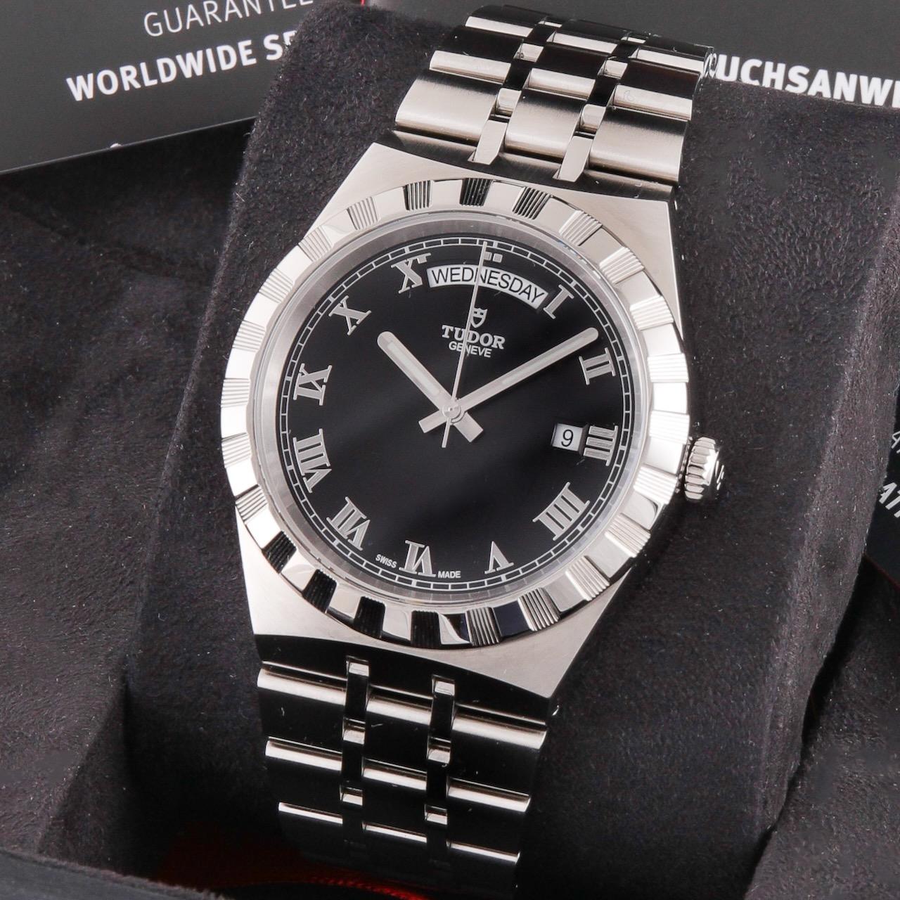 Tudor Royal Automatic Black Dial Silver Steel Strap Watch for Men - M28600-0003