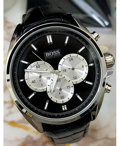 Hugo Boss Driver Blue Dial Black Leather Strap Watch for Men - 1512882