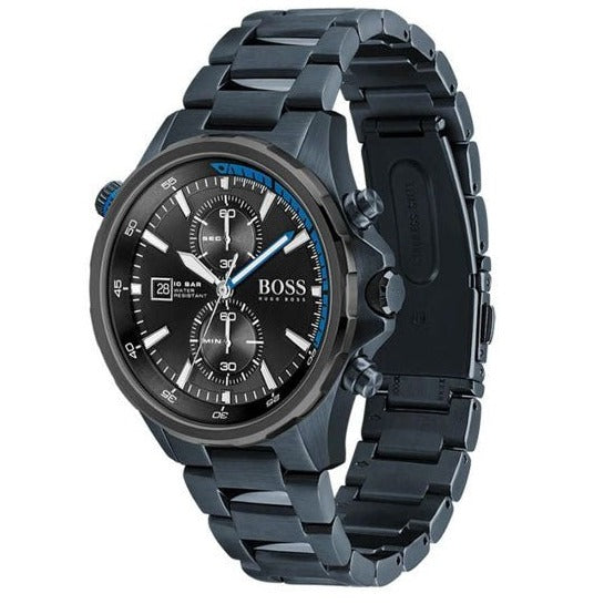 Hugo Boss Globetrotter Black Dial Black Steel Strap Watch for Men - 1513824